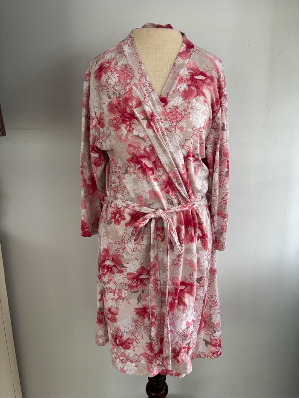 Floral Pink Wrap Robe with Self-Tie Waist